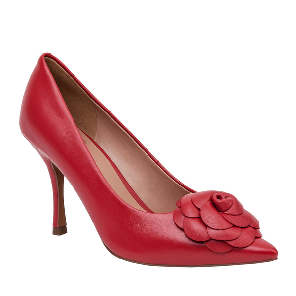 linea paolo PRIMROSE | Rosette Flower Dress Pumps Red Nappa