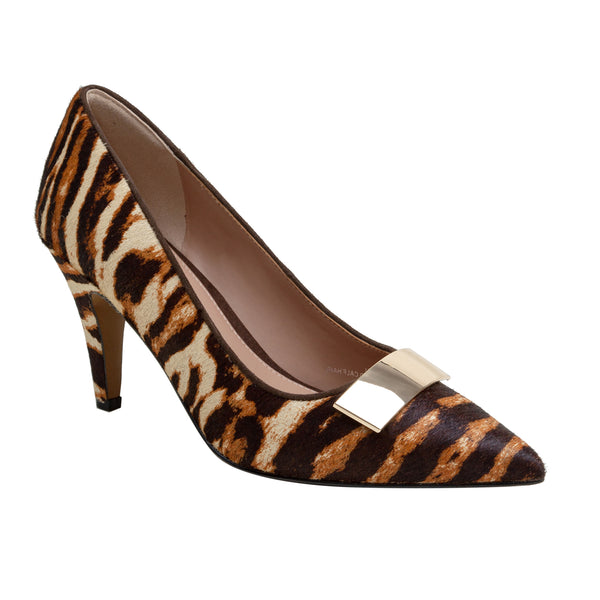 linea paolo PRISA | Pointed Toe Stiletto Fashion Pump Brown/Ebony Liger Haircalf/Suede
