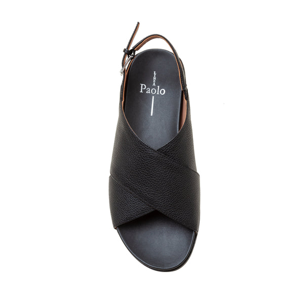 Linea Paolo RAYLIN | Cross Strap Footbed Sandals Black Tumbled Leather