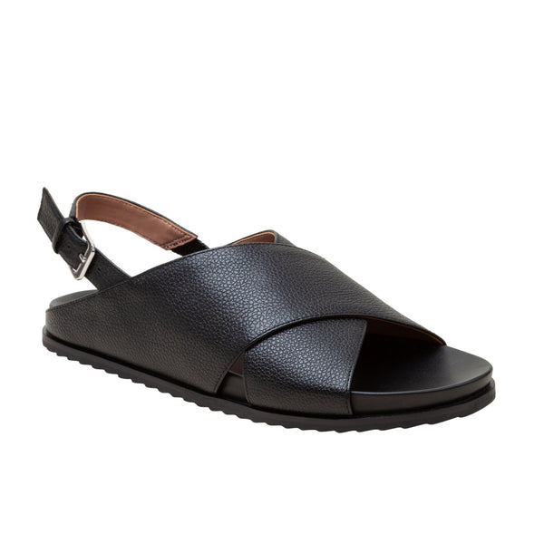 linea paolo RAYLIN | Cross Strap Footbed Sandals Black Tumbled Leather
