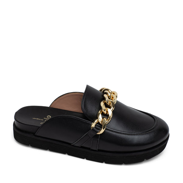 linea paolo ROANN | Platform Metal Chain Mules Black Matte Goat