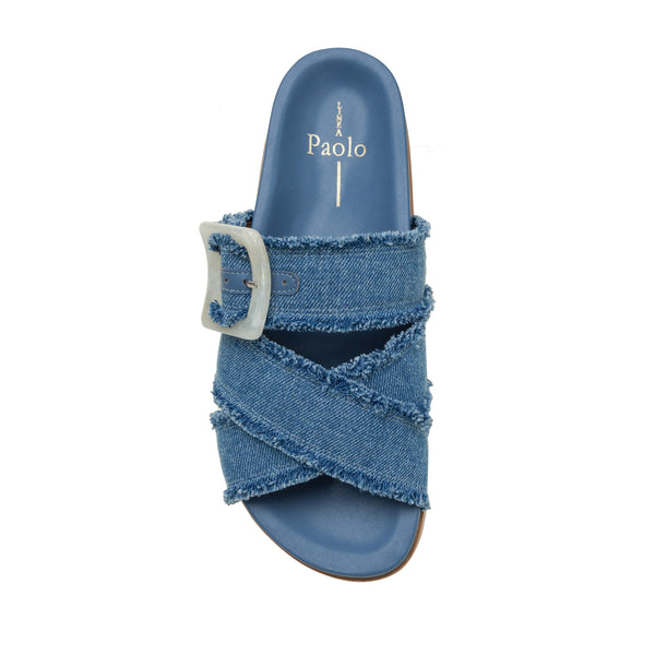 Linea Paolo RYLEE | Frayed Fabric Footbed Sadals Blue Frayed Denim
