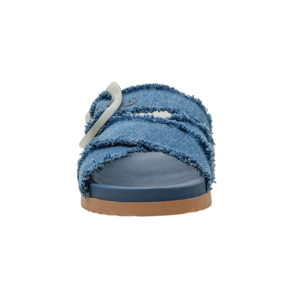 Linea Paolo RYLEE | Frayed Fabric Footbed Sadals Blue Frayed Denim