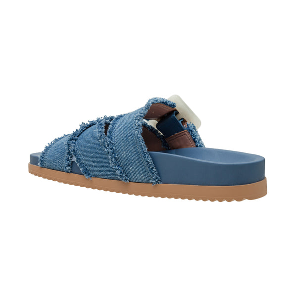 Linea Paolo RYLEE | Frayed Fabric Footbed Sadals Blue Frayed Denim
