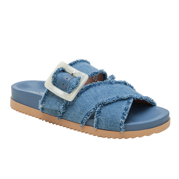 linea paolo RYLEE | Frayed Fabric Footbed Sadals Blue Frayed Denim linea paolo RYLEE | Frayed Fabric Footbed Sadals Blue Frayed Denim