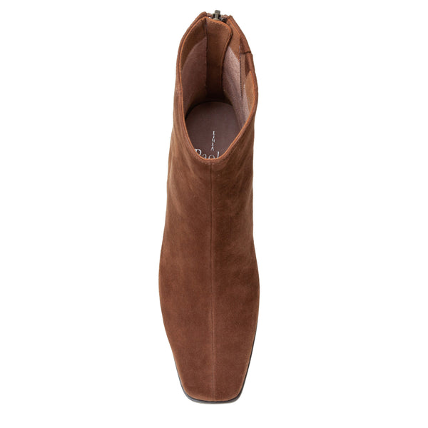 Linea Paolo SAGE X | Flared Stack Heel Ankle Boots Chocolate Brown Suede