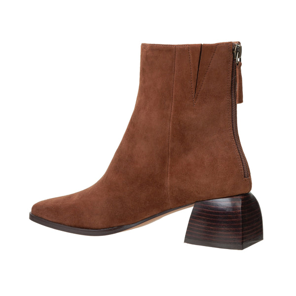 Linea Paolo SAGE X | Flared Stack Heel Ankle Boots Chocolate Brown Suede