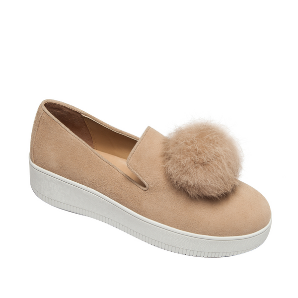 linea paolo SAMMY | Pom Pom Loafers Dusty Rose Kid Suede linea paolo SAMMY | Pom Pom Loafers Dusty Rose Kid Suede