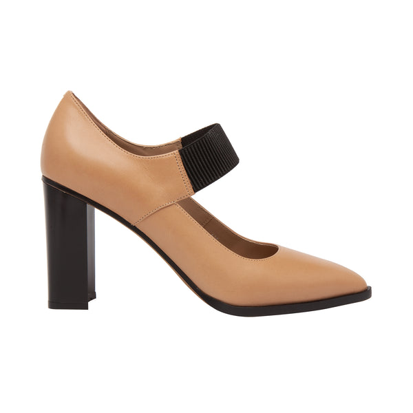 Linea Paolo SANAE | High Column Heel Elastic Strap Pumps Desert Leather