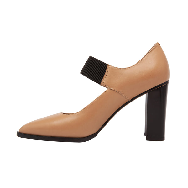 Linea Paolo SANAE | High Column Heel Elastic Strap Pumps Desert Leather