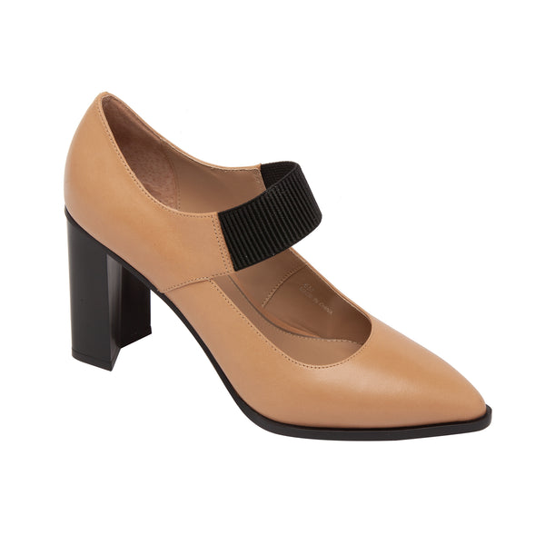 linea paolo SANAE | High Column Heel Elastic Strap Pumps Desert Leather