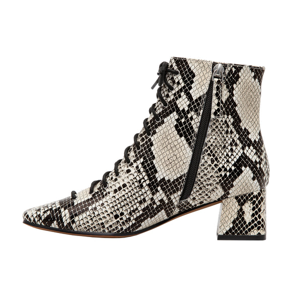 Linea Paolo SANYA | Square Toe Lace-Up Leather Bootie Cream/Black Snake Print Leather