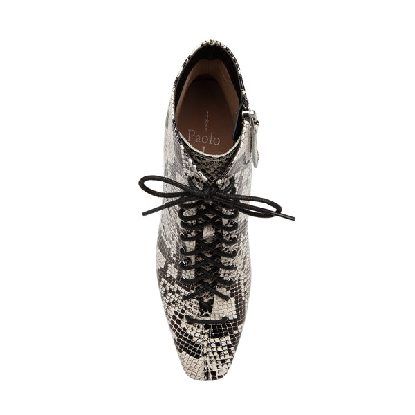 Linea Paolo SANYA | Square Toe Lace-Up Leather Bootie Cream/Black Snake Print Leather