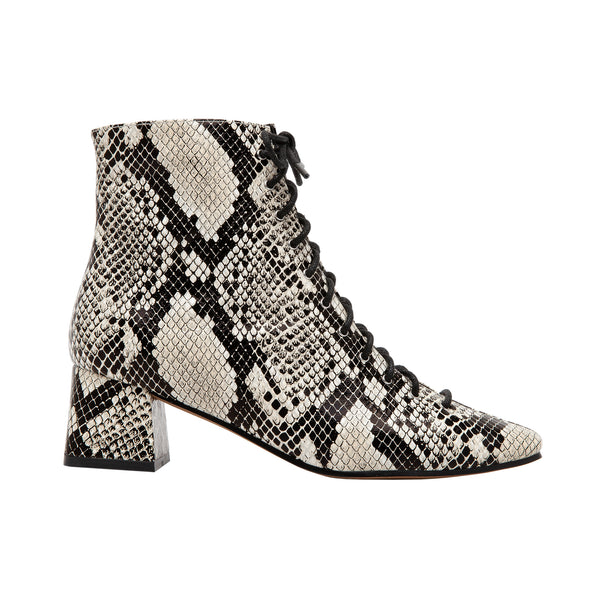 Linea Paolo SANYA | Square Toe Lace-Up Leather Bootie Cream/Black Snake Print Leather