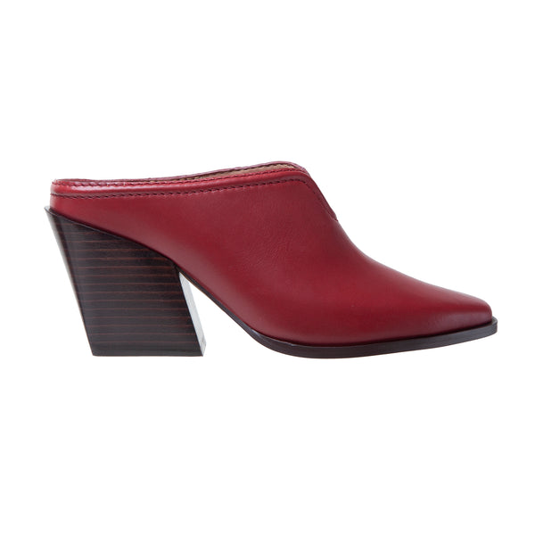 Linea Paolo SHELLEY | Mid-Height Stack Heel Western Mule Deep Red Leather