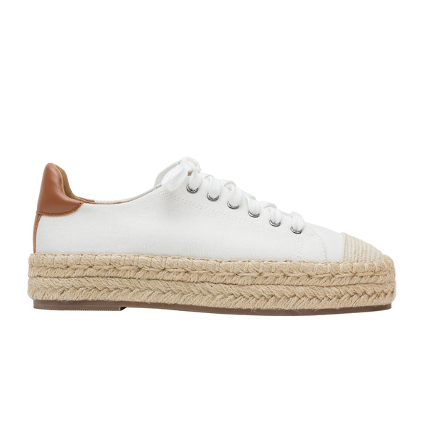Linea Paolo SILVA STYLE STEALS | Lace-Up Platform Espadrille Sneakers White/Cognac Canvas/Leather
