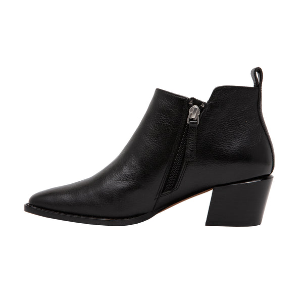 Linea Paolo SOCHI | Pointy Toe Stacked Heel Modern Ankle Bootie Black Tumbled Nappa