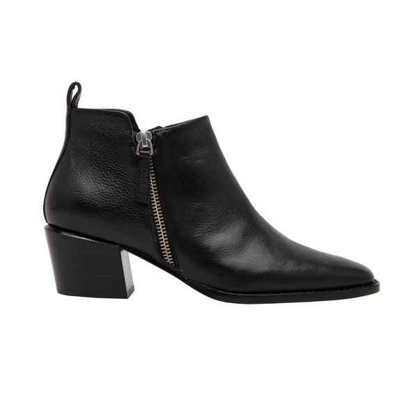 Linea Paolo SOCHI | Pointy Toe Stacked Heel Modern Ankle Bootie Black Tumbled Nappa