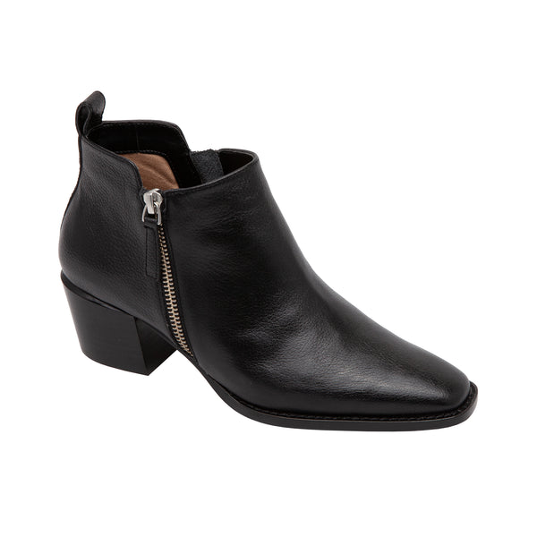 linea paolo SOCHI | Pointy Toe Stacked Heel Modern Ankle Bootie Black Tumbled Nappa