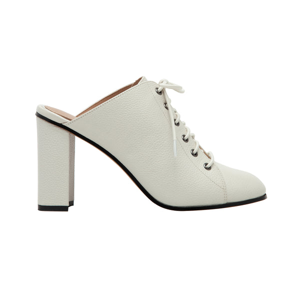 Linea Paolo SYLVIE | Sassy Lace-Up High Block Heel Leather Mule Ivory/Black/Beige Snake Print Leather