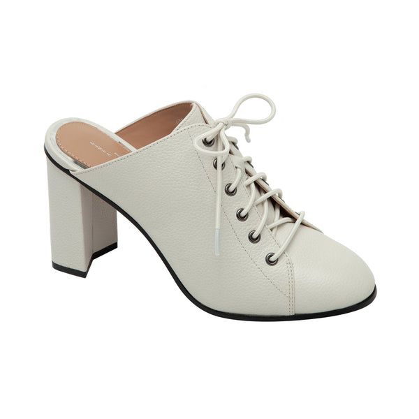 linea paolo SYLVIE | Sassy Lace-Up High Block Heel Leather Mule Ivory/Black/Beige Snake Print Leather