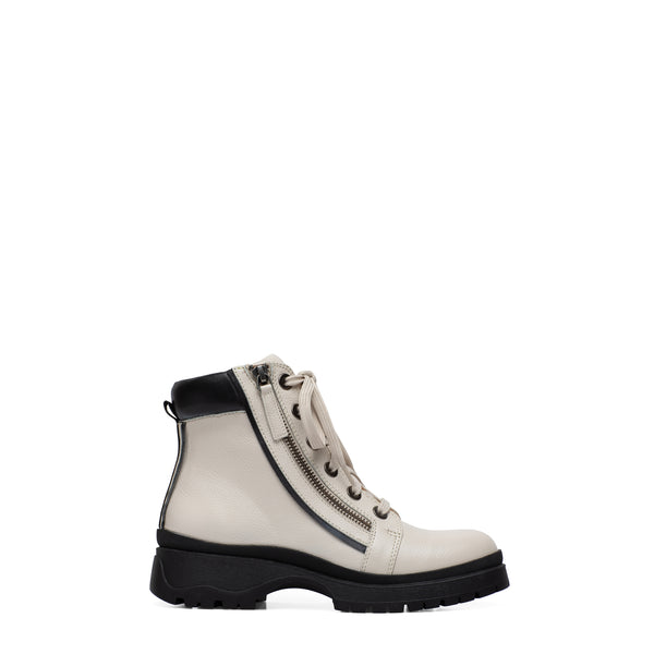 Linea Paolo TELANA | Mid Height Hiker Booties Cream/Black Tumbled Leather/Nappa