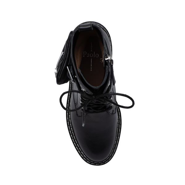 Linea Paolo THAMES | Calf Height Lace-Up Boots With Zipper Pouch Black Nappa