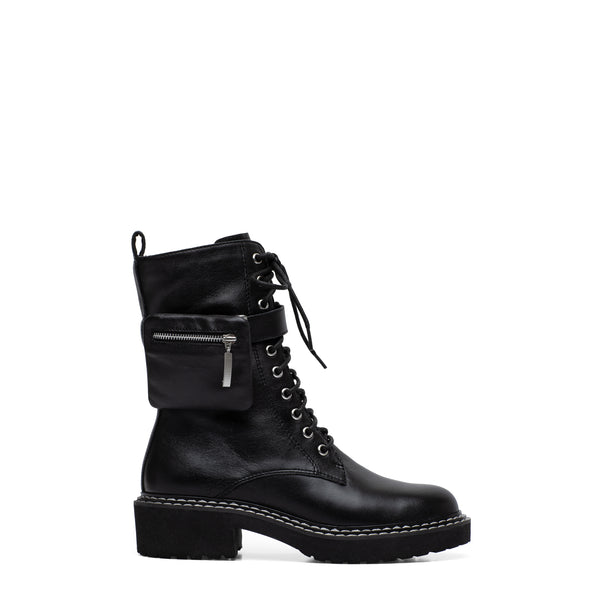 Linea Paolo THAMES | Calf Height Lace-Up Boots With Zipper Pouch Black Nappa