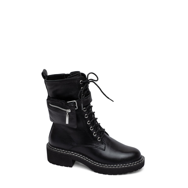 linea paolo THAMES | Calf Height Lace-Up Boots with Zipper Pouch Black Nappa