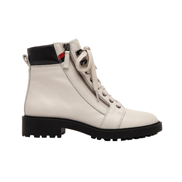 Linea Paolo TIBBY | Zippered Leather Lug Sole Lace-Up Hikers Cream/Black Pebbled Leather/Nappa