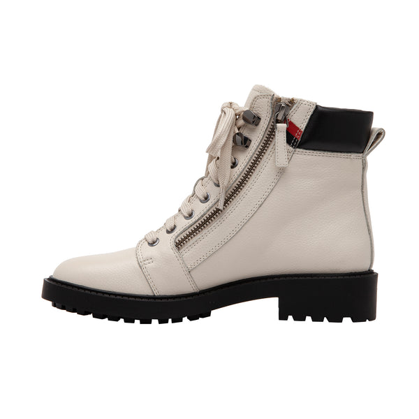 Linea Paolo TIBBY | Zippered Leather Lug Sole Lace-Up Hikers Cream/Black Pebbled Leather/Nappa