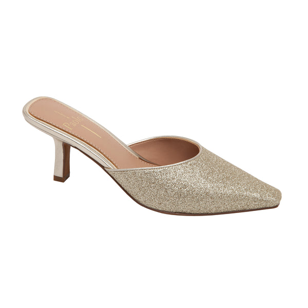 linea paolo UMI | Pointy Toe Vegan Leather Slides Gold Glisten PU