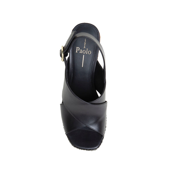 Linea Paolo VALERY | Platform Espadrille Wedge Sandals Black Leather