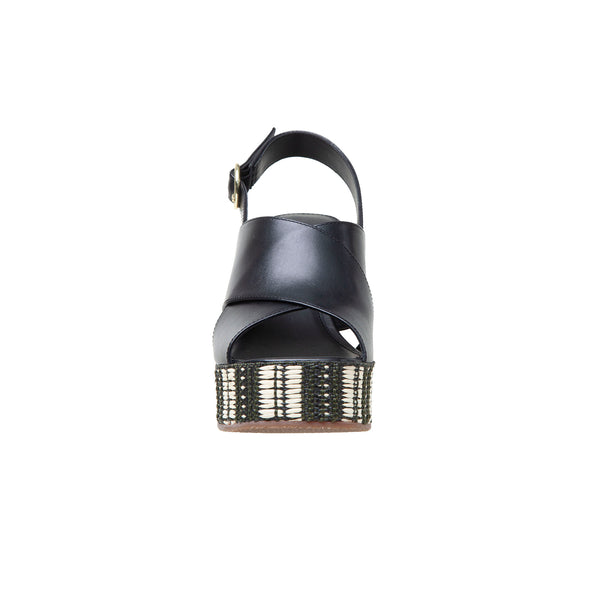 Linea Paolo VALERY | Platform Espadrille Wedge Sandals Black Leather