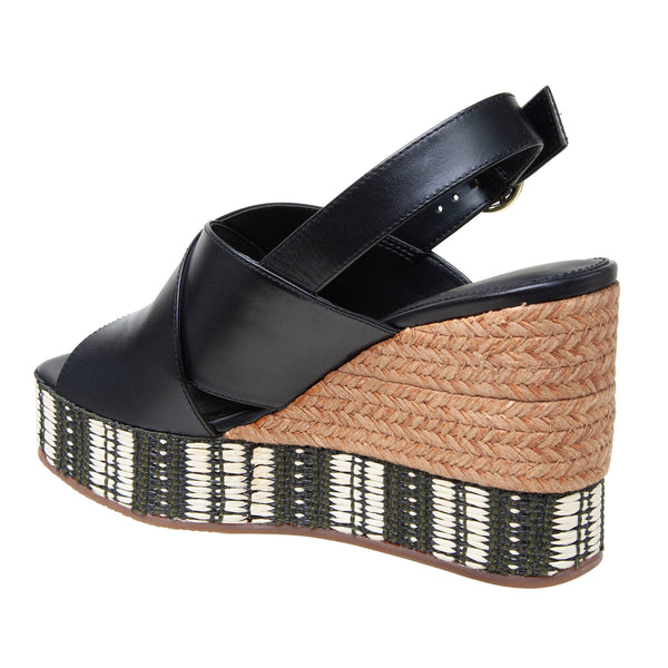 Linea Paolo VALERY | Platform Espadrille Wedge Sandals Black Leather