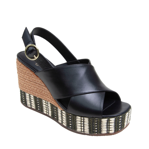 linea paolo VALERY | Platform Espadrille Wedge Sandals Black Leather linea paolo VALERY | Platform Espadrille Wedge Sandals Black Leather