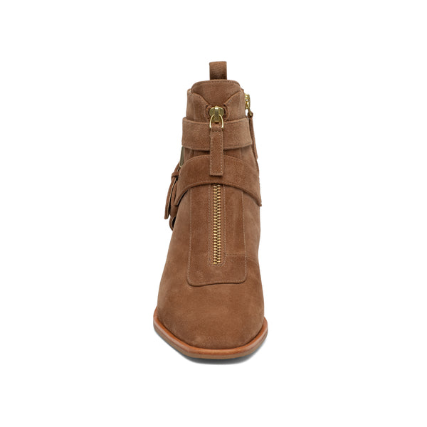 Linea Paolo VALONA | Svelte Square Toe Stack Heel Booties Whiskey Kid Suede