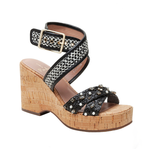 linea paolo VARENA | Faux Pearl And Crystal Adorned Platform Sandals Black Raffia/Woven