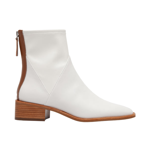 Linea Paolo VELORE | Low Stacked Heel Booties White/Cognac Nappa/Stretch PU