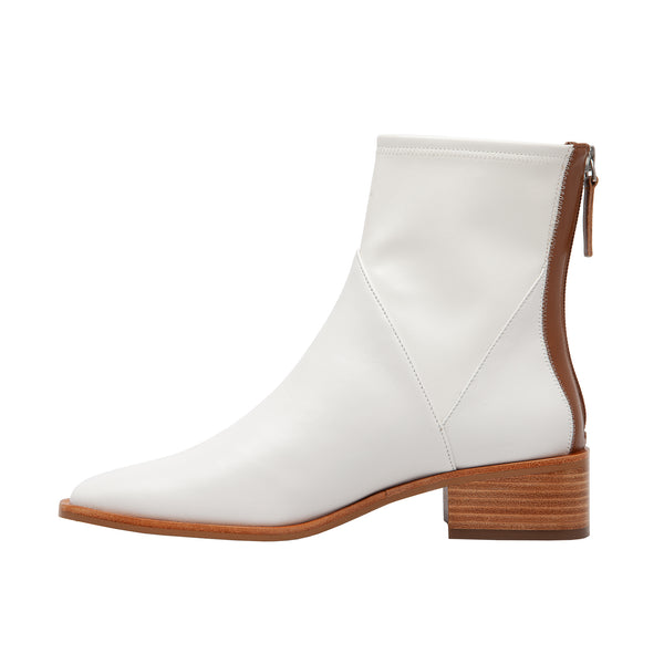 Linea Paolo VELORE | Low Stacked Heel Booties White/Cognac Nappa/Stretch PU