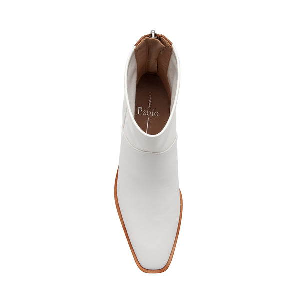 Linea Paolo VELORE | Low Stacked Heel Booties White/Cognac Nappa/Stretch PU