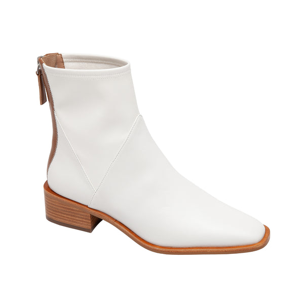 linea paolo VELORE | Low Stacked Heel Booties White/Cognac Nappa/Stretch PU