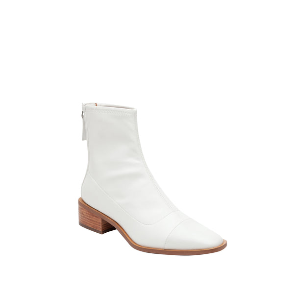 linea paolo VENATA | Mod Pointy Toe Stacked Heel Booties Eggshell Nappa/Pu linea paolo VENATA | Mod Pointy Toe Stacked Heel Booties Eggshell Nappa/Pu