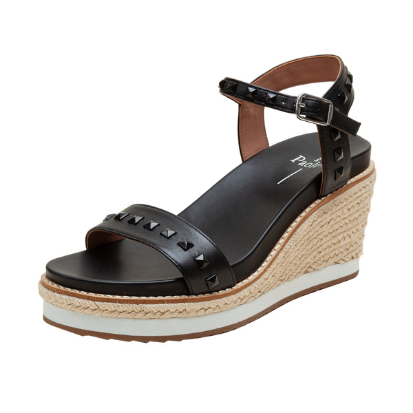 Linea Paolo VICHI STYLE STEALS | Studded Leather Espadrille Wedges Black Nappa
