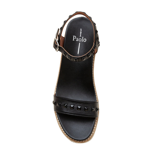 Linea Paolo VICHI STYLE STEALS | Studded Leather Espadrille Wedges Black Nappa