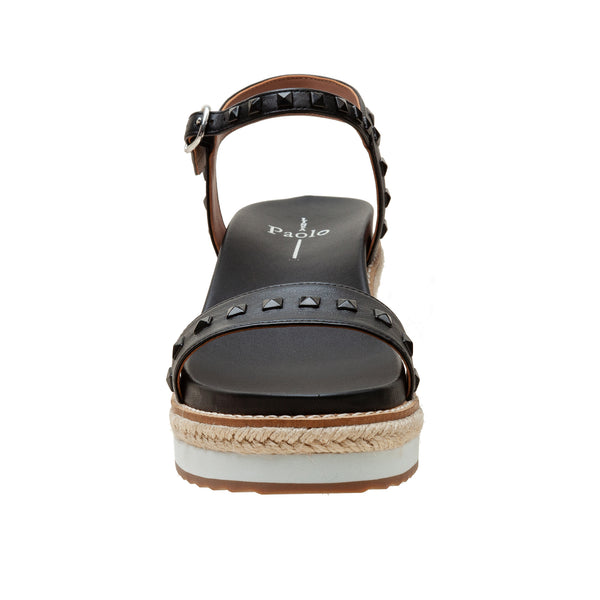 Linea Paolo VICHI STYLE STEALS | Studded Leather Espadrille Wedges Black Nappa