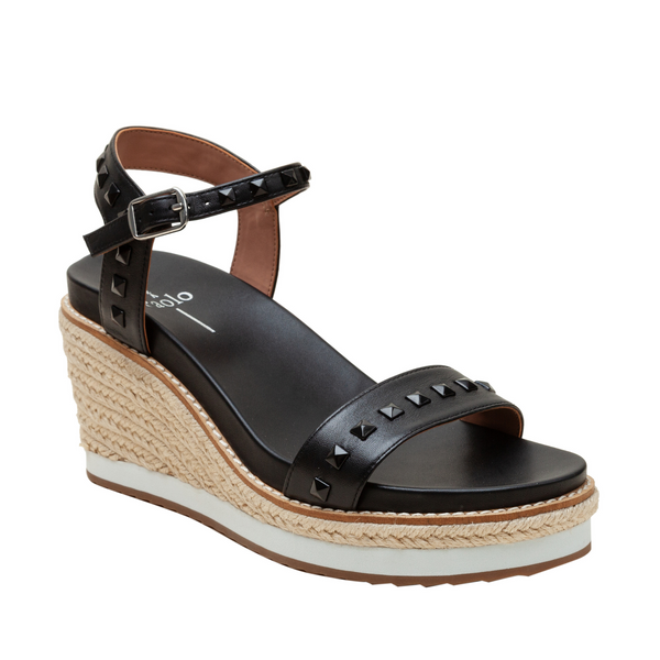 linea paolo VICHI STYLE STEALS | Studded Leather Espadrille Wedges Black Nappa