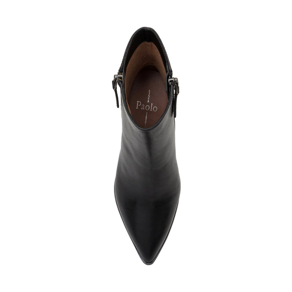 Linea Paolo VIVA | Womens Mid-Height Block Heel Zipper Detail Leather Ankle Booties Black Leather