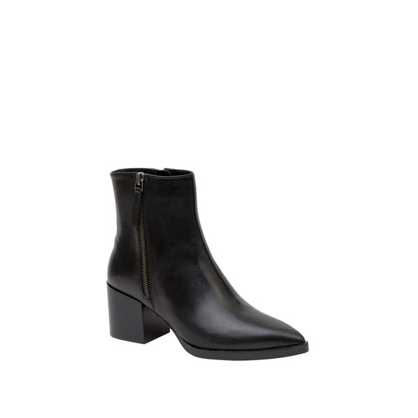 linea paolo VIVA | Womens Mid-Height Block Heel Zipper Detail Leather Ankle Booties Black Leather