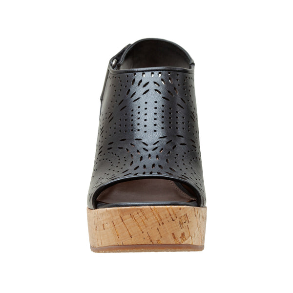 Linea Paolo VIVIANA | Laser Cut Leather Cork Platform Sandals Black Nappa